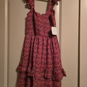 Altar'd State Red Floral Smocked Ruffled Midi Dress